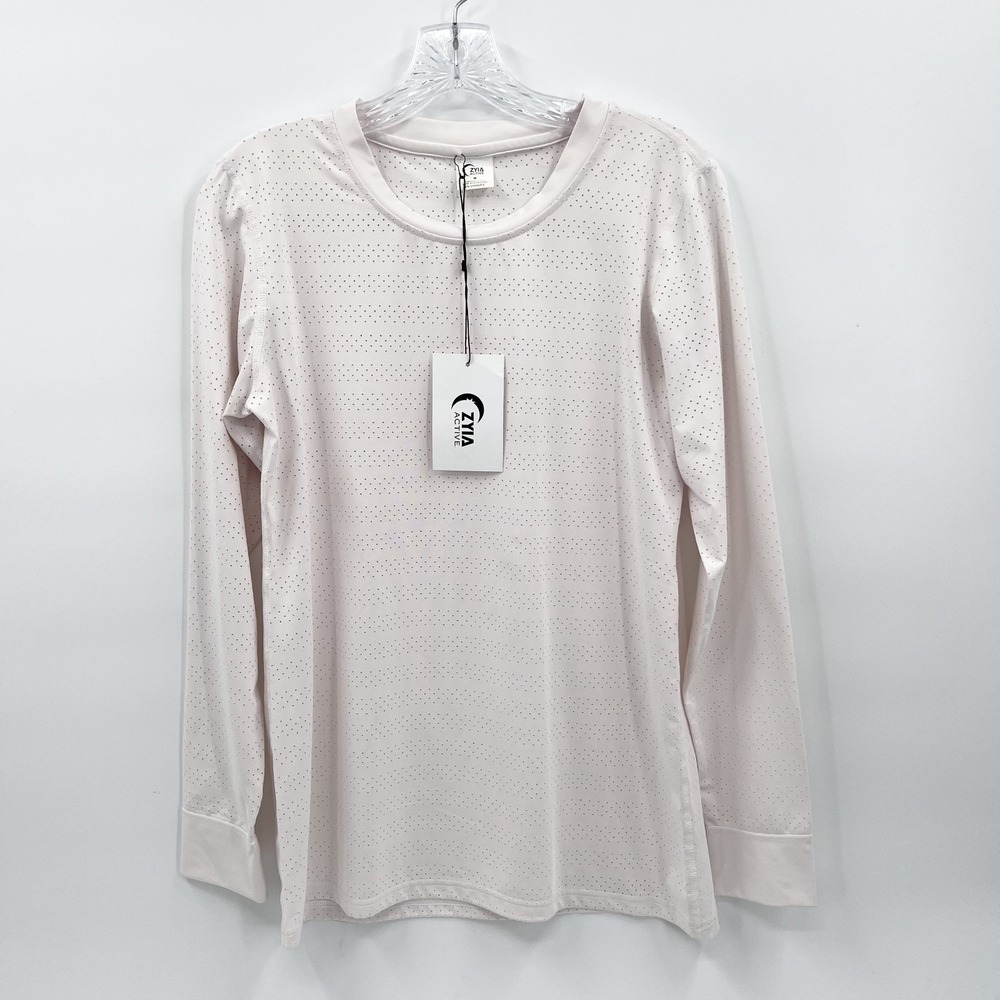 ZYIA ACTIVE Womens M NWT White Chill Long-Sleeve Crewneck Punched Perforated Top